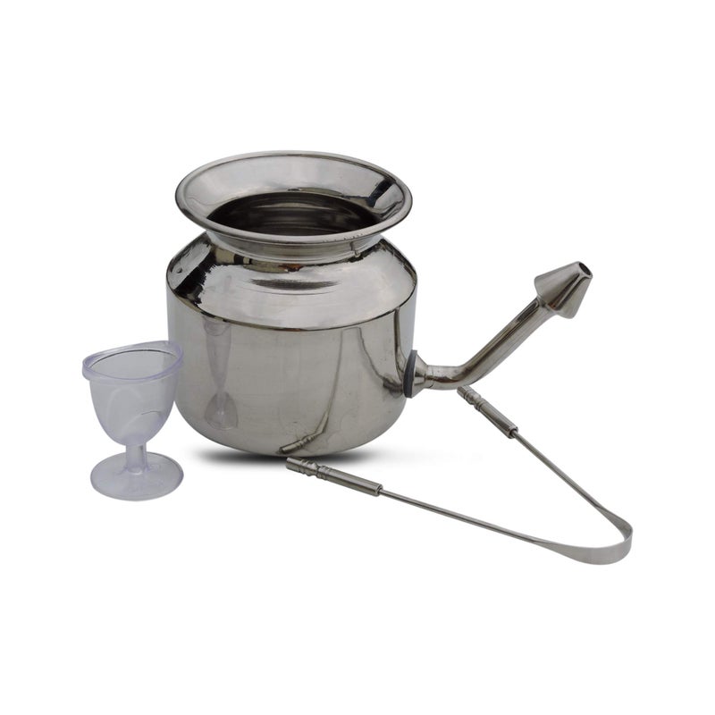 Ancient Impex Personal Cleansing Kit with Stainless Steel Neti Pot Tongue Cleaner and Eyewash Cup